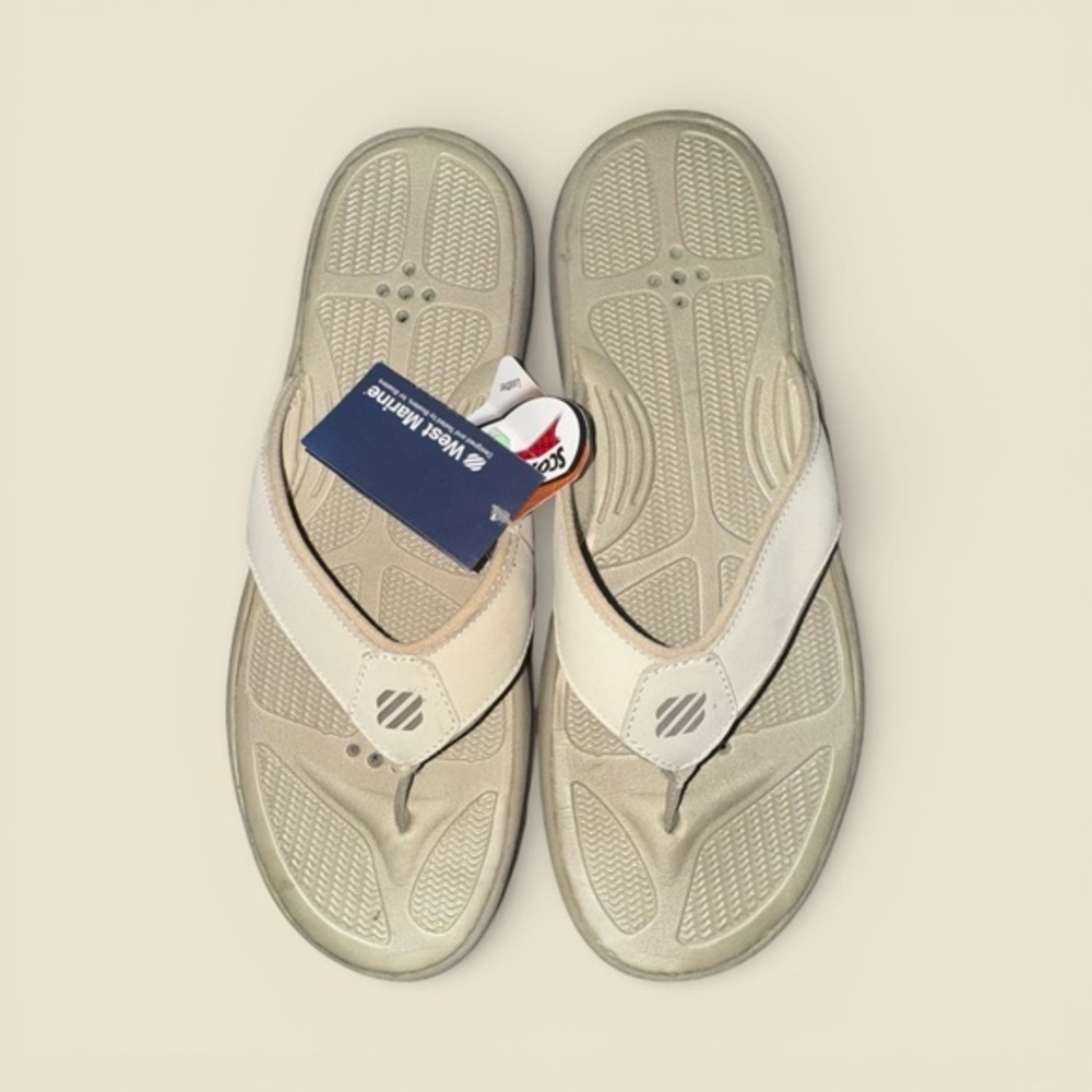 West Marina Men's Beige Boating Beach Vacation Summer Sandals Flip Flops Size 12 - Picture 1 of 5